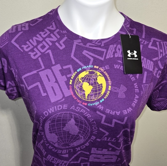 NWT UA UNDER ARMOUR Black History Month Liberation Short Sleeve Purple T-Shirt - Picture 2 of 7